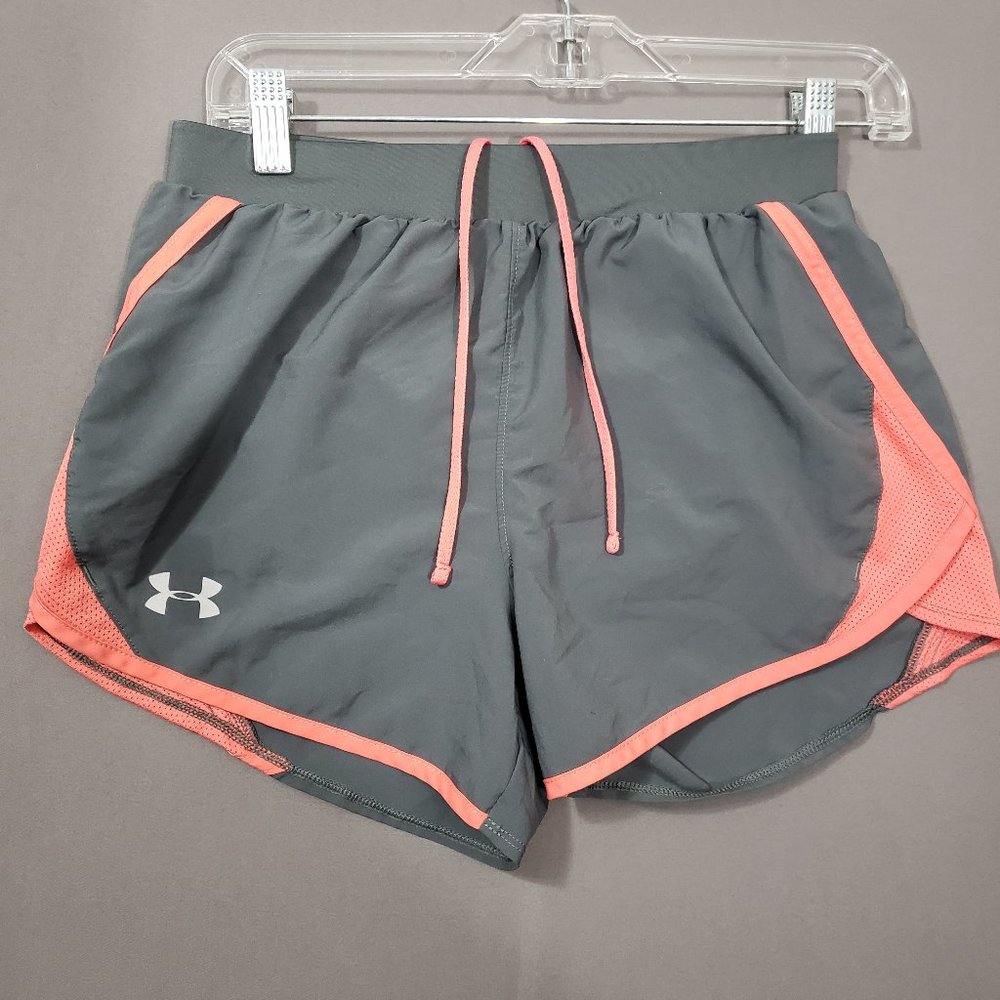Under Armour UA Fly By 2.0 Womens Running Shorts Jet Gray/ Orange Blast, Sz XS